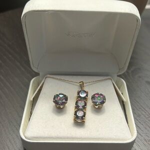 10k Gold Mystic topaz earrings and pendant set.
